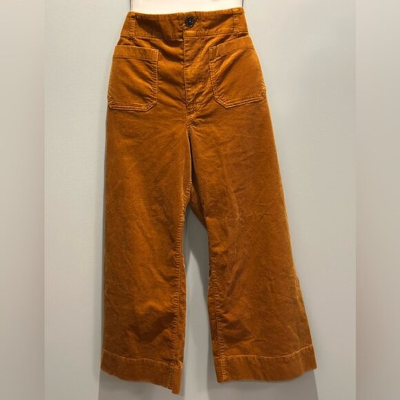 Maeve Anthropologie The Colette Corduroy Crop Wide Leg pants Size 32 Caramel - Picture 14 of 16